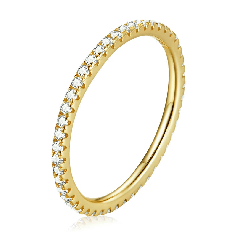BAMOER 925 Sterling Silver Full Paved Simulated Diamond Stackable Rings, Women Gold Plated Engagement Eternity Bands Colored CZ