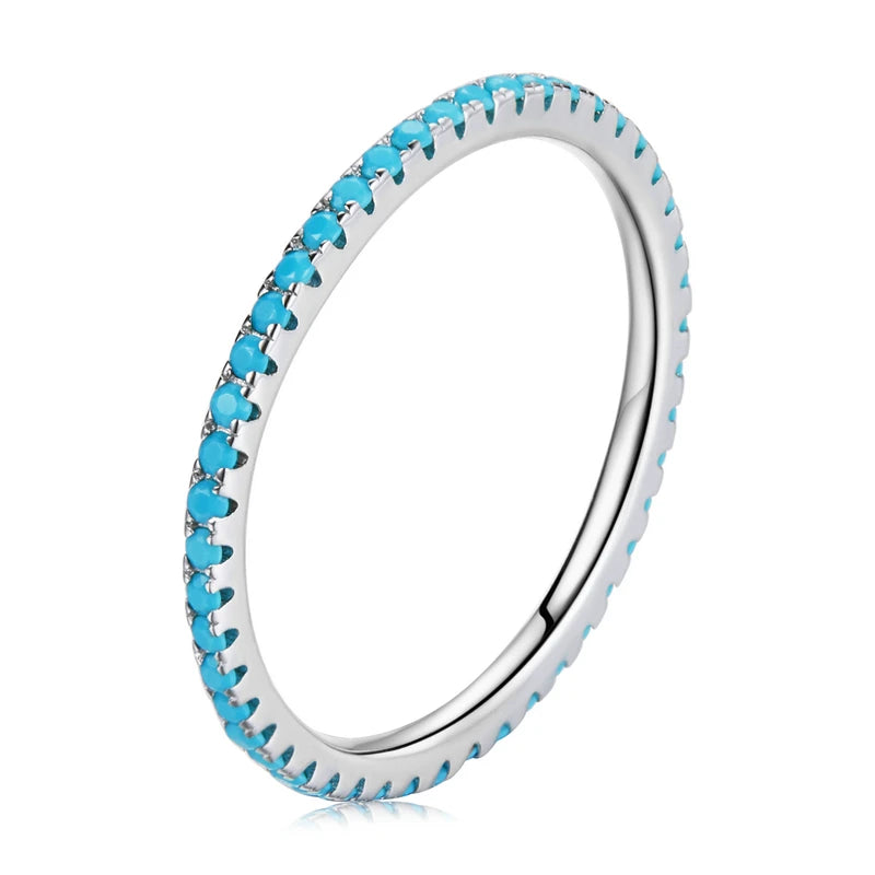 BAMOER 925 Sterling Silver Full Paved Simulated Diamond Stackable Rings, Women Gold Plated Engagement Eternity Bands Colored CZ