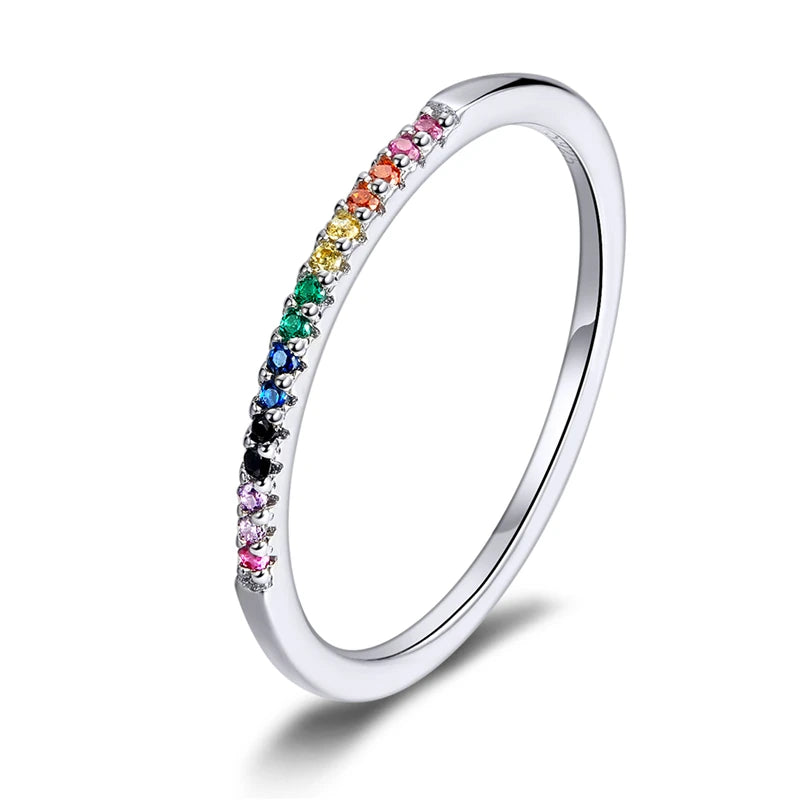 BAMOER 925 Sterling Silver Full Paved Simulated Diamond Stackable Rings, Women Gold Plated Engagement Eternity Bands Colored CZ