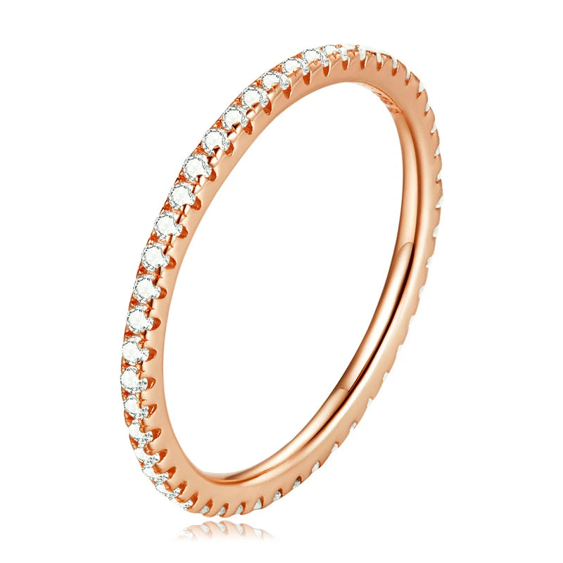 BAMOER 925 Sterling Silver Full Paved Simulated Diamond Stackable Rings, Women Gold Plated Engagement Eternity Bands Colored CZ