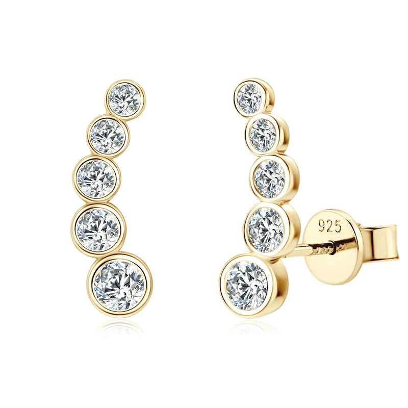 OXTAO D Color Moissanite Climber Earrings For Women Wedding Bridal S925 Sterling Silver Couples Stud Earring Anniversary Gift