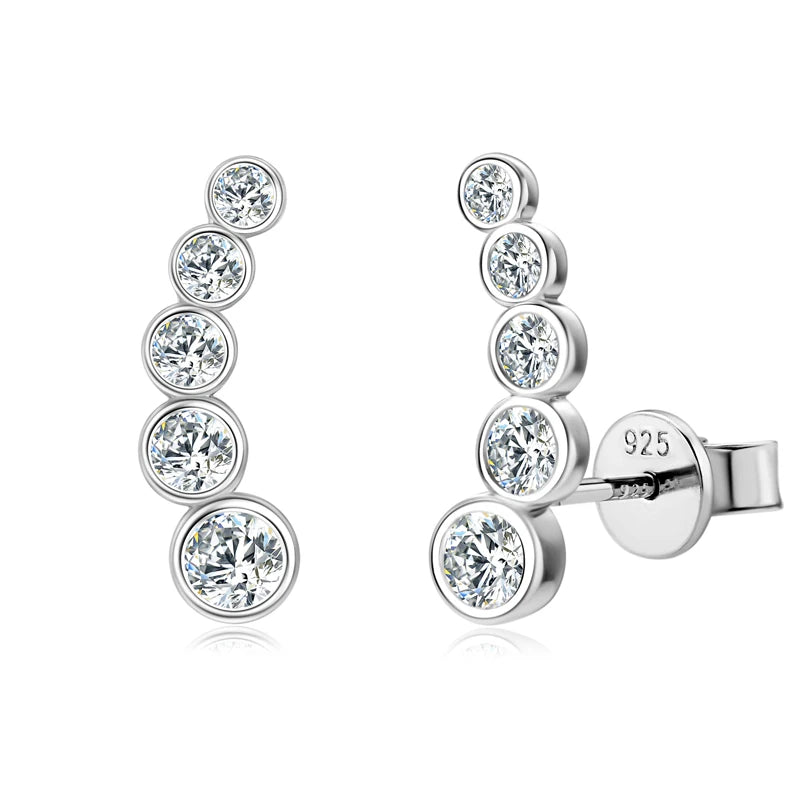OXTAO D Color Moissanite Climber Earrings For Women Wedding Bridal S925 Sterling Silver Couples Stud Earring Anniversary Gift