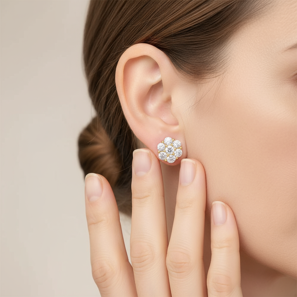 Sparkling Moissanite Flower Stud Earrings - 925 Silver