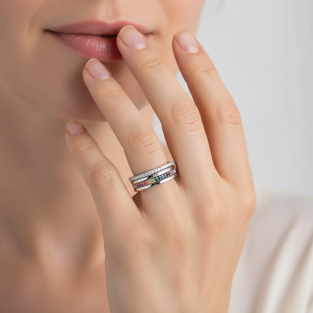 BAMOER 925 Sterling Silver Stackable Eternity Rings