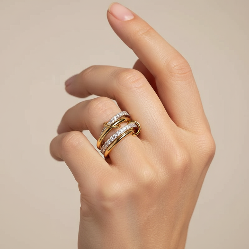 Elegant Multi-Layer Stainless Steel Zircon Ring