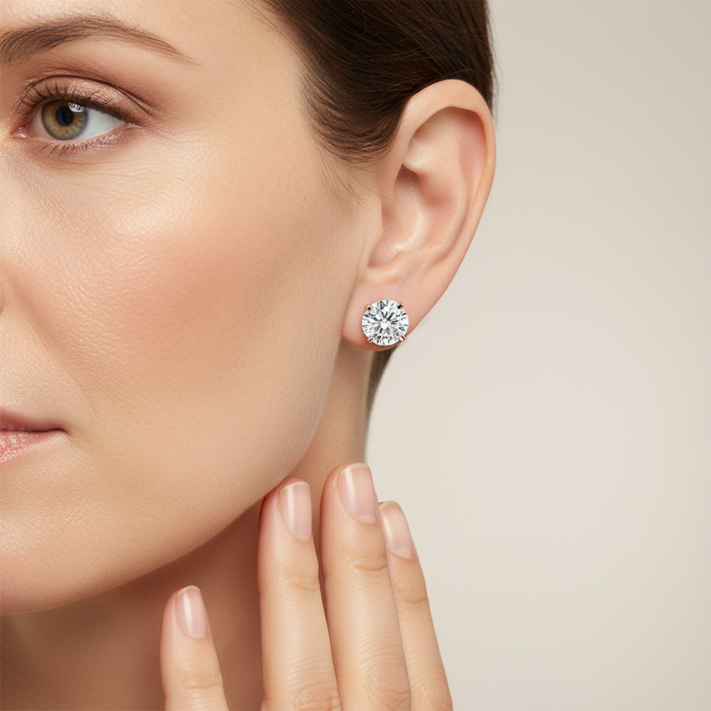 Rose Gold Moissanite Stud Earrings - Timeless Elegance